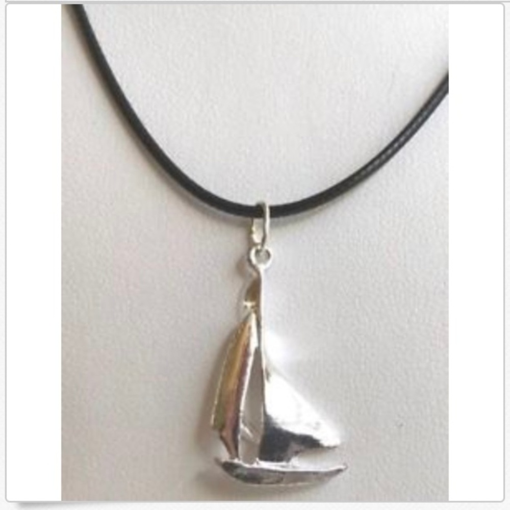Silver Sailboat Necklace 19" Nautical Island Beach